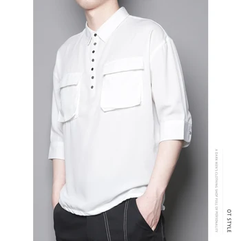Arta japoneză tricou tineret URI simple jacheta barbati versiunea coreeană a pierde frumos jumătate alb-camasa cu maneci trend