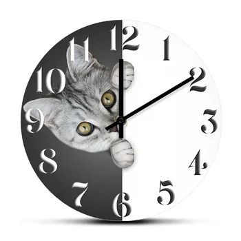 Ascunde Cat Tipărite Ceas De Perete Pisoi Acasa Art Decor Cuarț Tăcut Timp De Agățat Ceas Pentru Iubitorii De Kitty Pepinieră Opera De Arta Ceasuri
