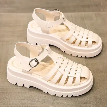 Baotou Sandale Femei 2021 Noi de Vara Platforma Pantofi Platforma Elevii Confortabil și Versatil Gol Țesute Roman Pantofi Țesute