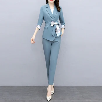 Biroul Doamnelor Sacou Costum De Primavara-Vara Femei Subțire Gâfâi Costum Coreeană Dantelă Sus Jacheta Și De Înaltă Talie Pantaloni Casual, De Sex Feminin 2 Buc Set