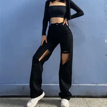 Blugi Femei Y2k Moda Găuri de Talie Mare Femme Pantalon de Epocă Streetwear Liber coreean Pantaloni Denim Rupt Toate-meci de Dans
