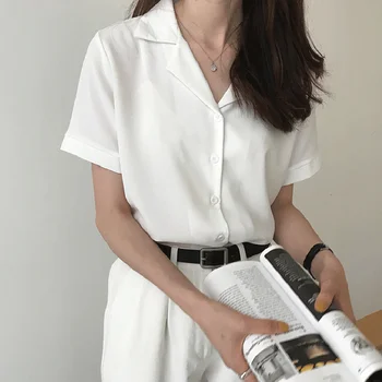 Bluza femei 2021 Vara Tricou Alb Femei de Moda Solid Short Sleeve V-Neck Casual Tricouri Largi coreeană de Moda Doamnelor Topuri