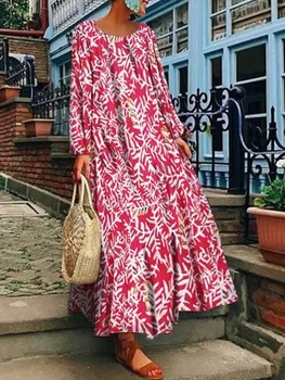 Boho Femei De Imprimare Florale Rochie Maxi Bandaj Sundress Plaja Abaya Africane Dashiki Kimono Robă Lungă, Rochii Lady Vestidos Femme