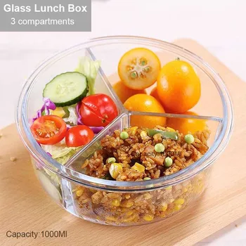 BORREY masa de Prânz Caseta de Sticlă cuptor cu Microunde Dreptunghi de Sticla Cutie de Prânz Cu Geanta Termica Compartiment de Alimentare Recipient de Stocare Hrana Bento Box