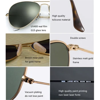 Calitate de TOP G15 Lentile de Sticlă femei bărbați ochelari de Soare uv400 aviației brand clasic oglindă de sex masculin oculos epocă interzis om Ochelari de soare