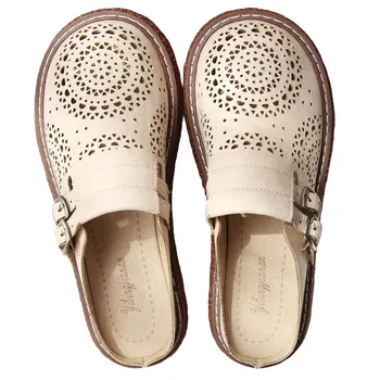 Careaymade-Noua moda Baotou jumătate de papuci pentru femei cu talpă groasă panta toc respirabil gol mare retro cool, papuci