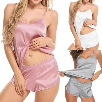 Casual Femei Set Solid de Culoare de Sus și Scurt Feminin Moale Pijamale Pijama Set Doamna Satin Pijamale femme Nightsuit Seturi
