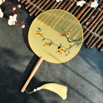 Chineză Stil De Broderie Clasica Cheongsam Podium Lung Mâner Circular Fan Hanfu Față-Verso Antic Cadou Foto Meci