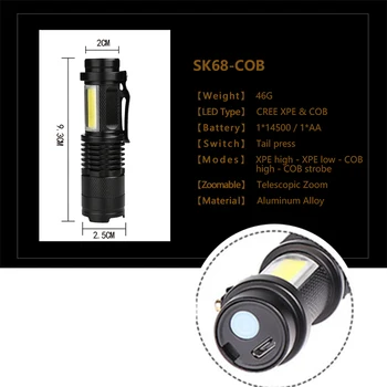 Construit în baterie XP-G Q5 Zoom Mini Lanterna led-uri Lanterna Lampa 2000 Lumeni Lanterna Reglabil Impermeabil Pentru aer liber