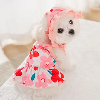 Câine de Vara Costume de baie cu Pălărie de Sudoare Rochie Fusta Tricouri pentru Mic Catelus Pudel Pomeranian Bichon Schnauzer Haine Recurs Costum