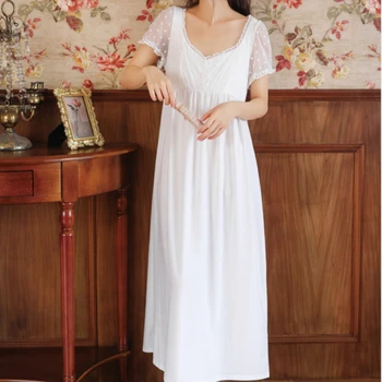 Dantelă Albă Somn Purta Rochie De Noapte Femei Din Bumbac Zână Sleepwear Printesa Neglijeu De Epocă Victoriană Cămașă De Noapte Romantică Body