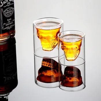 De Uz Casnic Cap De Craniu Ceașcă De Sticlă Dublu-Strat Transparent De Cristal Cana De Cafea De Băut Bar Club Whisky, Vin, Bere Sticlă