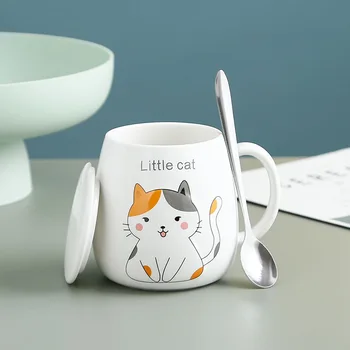 Desene animate drăguț Pisica Cana Creative Animal Vulpe Cana Ceramica Cana de Birou pentru Fete și Câini cu Lingura Capac drăguț cafea cani si cesti