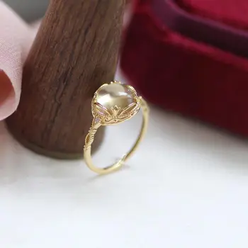 Designer original împânzit cu diamante naturale ou runda de deschidere inel reglabil farmec elegant creativ retro feminin bijuterii de argint