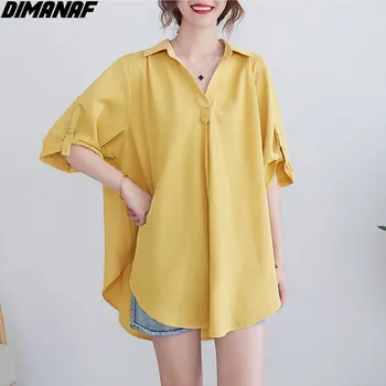 DIMANAF Supradimensionat Femei Șifon Bluza de Vara Solidă Bază Camasi Office Lady Liber Casual Bază Coreea de sex Feminin Supradimensionat 6 Culori