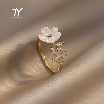 Elegant Alb Shell Flori De Ramură Forma De Aur De Deschidere Inele Coreea Moda Bijuterii Nunta De Fete De Accesorii Neobișnuite Pentru O Femeie