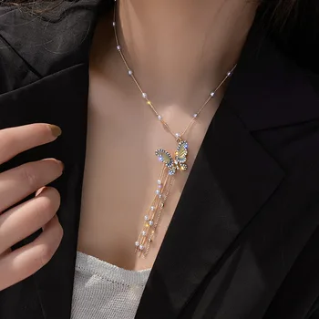 Exknl Boem Simulate Perla Fluture Coliere Pentru Femei De Culoare De Aur Guler Ciucure Lung Cravată Colier Pandantiv Bijuterii 2020