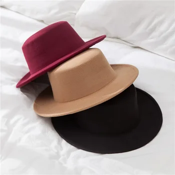 Femei De Iarnă Pălării Solid Fedora Pălărie Femei Bărbați De Lână Pălării Vintage Jazz Capace Margine Largă Biserica Nunta Derby Top Plat Simțit Femei Pălării