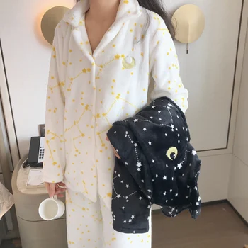 Femei Iarna Pijamale Japonia Anime Sailor Moon Pijama Înstelat Stele Femei Pijama Fleece Coral Fete Homewear Cămașă De Noapte