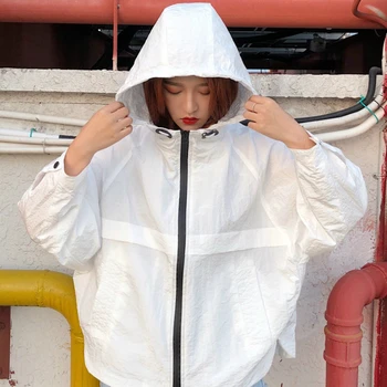 Femei jachete cu Glugă de Agrement de Soare-dovada Chic Simplu Plus Size 2XL Vrac Haine Femei Stil coreean Streetwear Topuri Ulzzang Moda