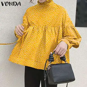 Femei Polka Dot Bluza Casual cu Maneci Lungi Rotunde Gât Camasi 2021 VONDA Boem Tipărite Tunica Femei Tricouri S-