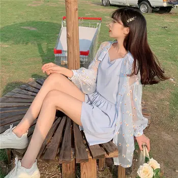 Femei Seturi Chic Violet coreean Dulce Soare de Vara-dovada Adolescenti 3 Piece Set Floral Bluza cu Maneci Lungi, Talie Înaltă Femei pantaloni Scurți