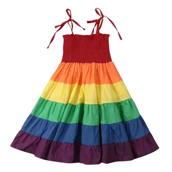 Fete Rochie Sling Colorate Haine de Vară pentru Copii de Culoare Curcubeu Mare Tiv fără Mâneci Rochie de Petrecere rochie de vara Copii Rochie fără Mâneci