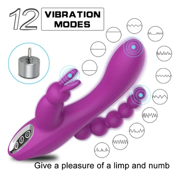 G Spot Rabbit Vibrator pentru Femei Stimulare Clitoris cu 7 Vibrații Puternice, 3 în 1 Masturbari Anal Stimulare Penis artificial Masaj