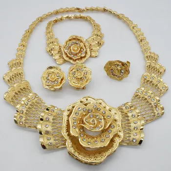 Gold lady Colier Set de Bijuterii Dubai bride de nunta bijuterii set de bijuterii de moda colier cercei bratara de Călătorie Set de Bijuterii