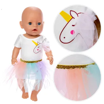 Haine pentru copii Unicorn Alb Voal Rochie pentru haine pentru copii pentru copii de naștere potrivit pentru 17 inch 43 cm accesorii pentru copii