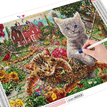 HUACAN 5D DIY Diamant Pictura Pisica Prieteni Full Pătrat Pietre Poze Diamant Broderie Animale Mozaic Decor Acasă