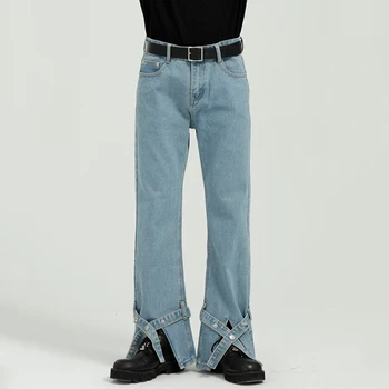IEFB 2021 Nou Curea Split Fundul Loose Straight Blugi Pentru Barbati Vintage Moda Streetwear Bandaj Pantaloni din Denim 9Y7113