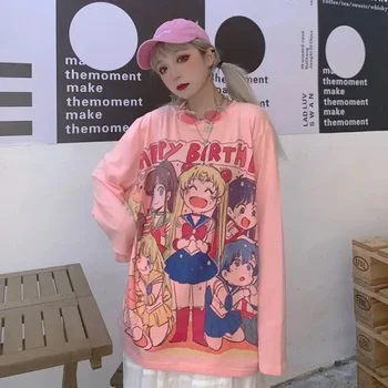 INS Desene animate Drăguț Dulce Fete T-shirt Japoneză Streetwear Harajuku Roz Kawaii Topuri Casual Vintage Pierde Vara Femei T-shirt de Sus