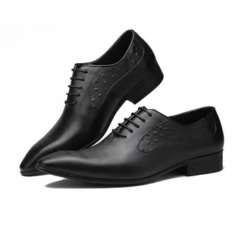 Italiană Rochie Manual Pantofi Din Piele De Strut Nunta Model Oxfords A Subliniat Toe Dantela-Up Formale Offcie Barbati Pantofi G285
