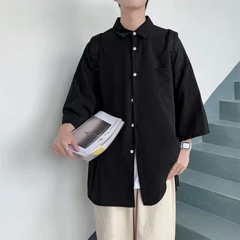 Jachete Barbati Supradimensionat Liber Maneci Scurte Topuri Toate-meci de Streetwear Frumos Stil coreean de Vară Șic Buzunare Hombre Uza Ins