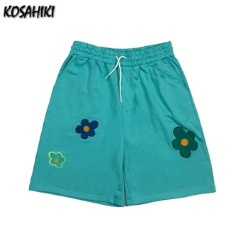 KOSAHIKI de Vară de sex Feminin coreeană Ins pantaloni de Trening Scurt Broderii Florale Talie Mare Casual Japonez Harajuku pantaloni Scurți 2021 Streetwear