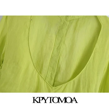 KPYTOMOA Femei 2021 Moda Cu Papion Cutat Bluze Vintage Backless Buton-up Feminin Tricouri Blusas Topuri Chic
