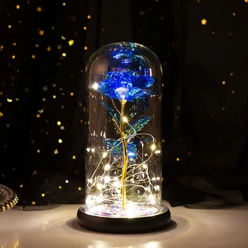 LED-uri de Lumină Artificială Flori Decor Acasă pentru Totdeauna a Crescut În Cupolă de Sticlă Cu Fairy Șir de Lumini Pentru Petrecerea de Nunta de Decorare Cadouri