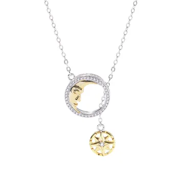 Luna Soarele Zircon Pandantiv Colier Romantic Elegant Colier pentru Femei Argint 925 Bijuterii pentru Iubitorii de Cadouri