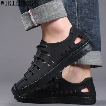 Mens Pantofi din Piele Respirabil Mocasini Bărbați Sandale pentru Bărbați în aer liber Om Sandale de Vară 2021 Pantofi Casual din Piele Chaussure