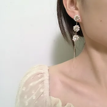 Metal Trendy Picătură De Apă De Femei Legăna Cercei Coreea Cristal Pearl Floare Tassel Cercei Lungi Elegante, Feminine Bijuterii De Nunta