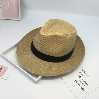 Moda De Vara Casual Unisex Plaja Trilby Mare Refuz De Jazz De Soare, Pălărie Panama Pălărie De Hârtie Pălărie De Paie Femei Bărbați Capac Cu Panglică Neagră