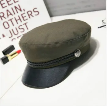 Moda din Piele PU Militare Palarie Toamna Marinar Pălării Pentru Femei Negru Gri flat top de sex Feminin de călătorie cadet pălăria Căpitan Capac