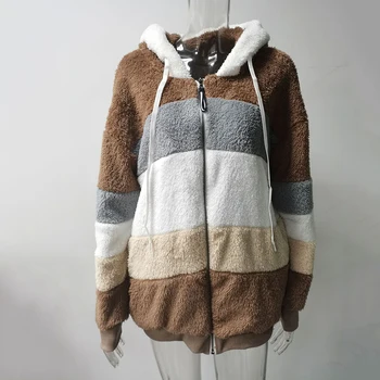 Mozaic Supradimensionate Hoodies pentru Femei pentru Iarna Fleece Jachete Calde Vrac Fermoar cu Gluga Peste Haina Cardigan Plus Dimensiune S-5XL