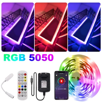 Muzică Bluetooth Led Strip Lumina RGB 5050 12V Non-rezistent la apa Banda de Led-uri Panglică Diodă 5m 10m 15m 20m Flexibile Led cu Adaptor