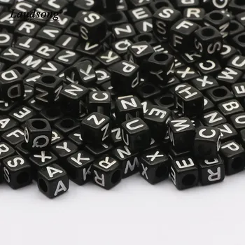 Negru Acrilic Scrisoare Aleatoriu Margele de 6MM Patrati Alfabetul Margele Vrac Pentru Manual DIY Bratara pentru Copii Bijuterii