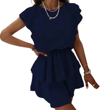 Nou Elegant Rochie de Vară O-Gât Casual Poliester Mini fără Mâneci pentru Femei Rochie pentru Femei Beach Streetwear