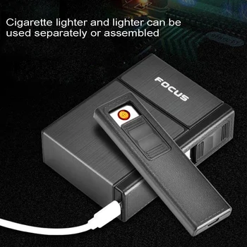 Noua 20-pack de Încărcare bricheta + tabacheră Metalică USB Acuzat Electronice Bricheta Creative Cutie de Țigară Țigară Titular