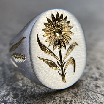 NOUA Epocă de Floarea-soarelui Inele pentru Femei Sculptate Manual Pietrarul Model Floare Inel Engegament Petrecere de Aniversare Bijuterii Cadou