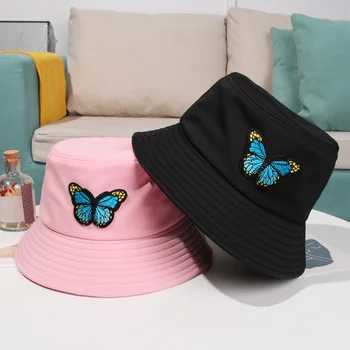 Noua moda doamnelor fluture brodat pescar pălărie de petrecere a timpului liber pălărie simplă pălărie de soare în aer liber de agrement palarie de soare pălărie găleată